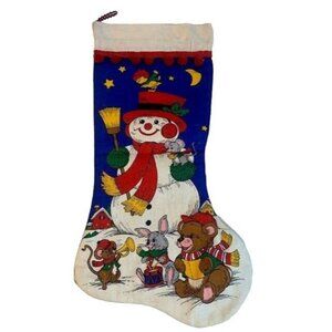 Vintage Handmade Christmas Stocking 17" Snowman Animals/Appliqued Tree Beads